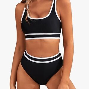 Black and White Women's Swimwear Set